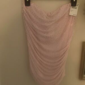 Pink with pink rhinestones ruched sides tube top. Can be dressed up or down